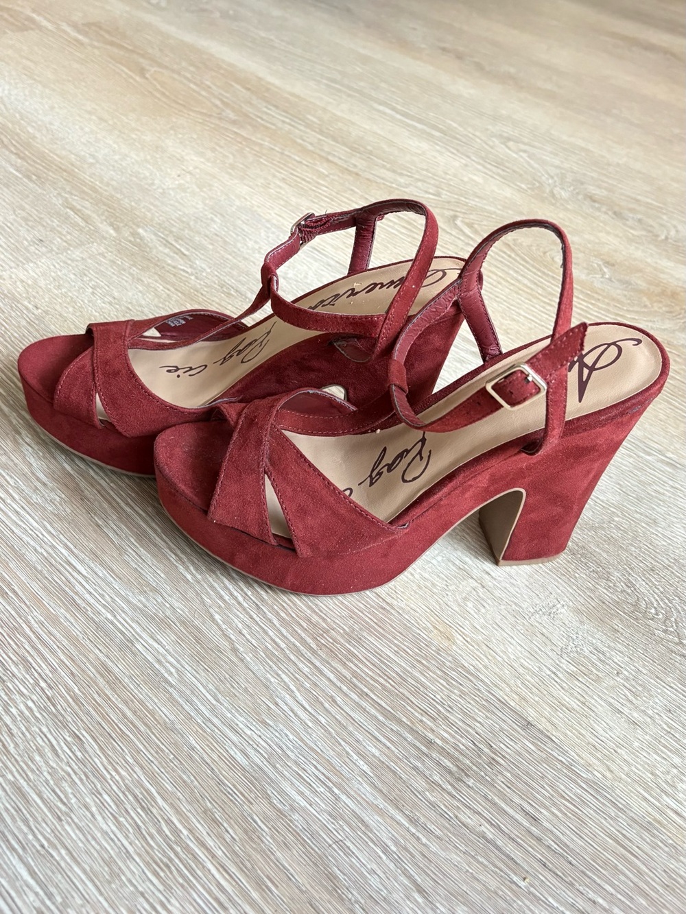 American Rag Cie Suede Platform Heeled Sandals - burgundy